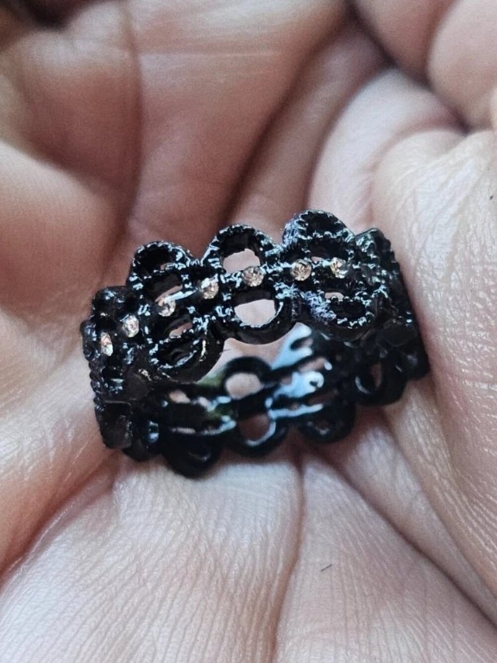 Black Ring Stainless Steel Fashion Jewelry Crystals Accent Finger Band Size 8